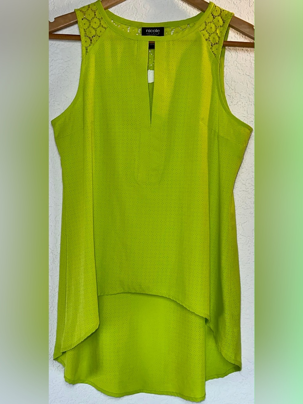 Lime Green Lace-Yoke Sleeveless Tank